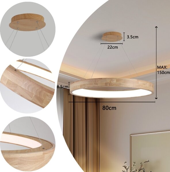 Brilagi - LED полилей на кабел FALCON WOOD LED/60W/230V 3000/4000/6000K 80 cm дърво