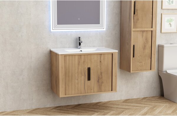 ШКАФ ЗА БАНЯ AREZZO 8045 WOODEN + УМИВ.8066 БЯЛ