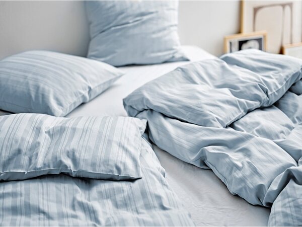 Светлосиньо единично удължено спално бельо от дамаск 140x220 cm Noble – Södahl