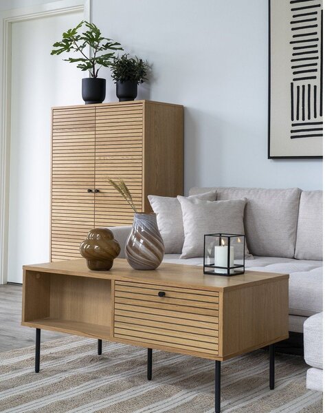Масичка за кафе с дъбов плот в естествен цвят 50x100 cm Kyoto – House Nordic