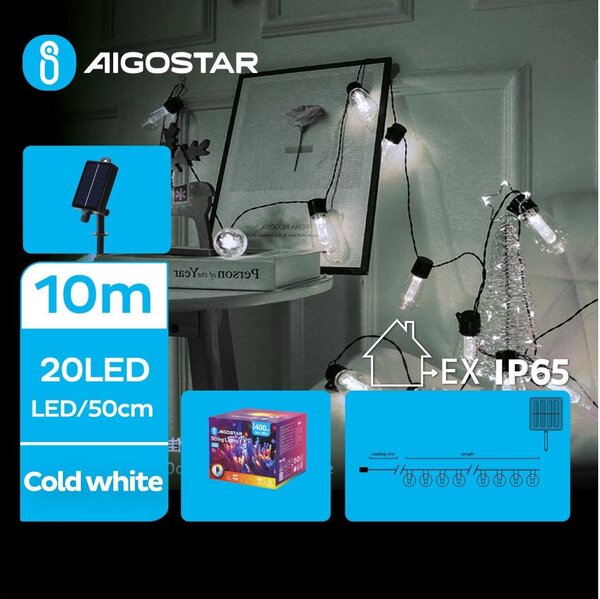 Aigostar - LED Соларни коледни лампички 20xLED/8 функции 11,5 м IP65 студено бял