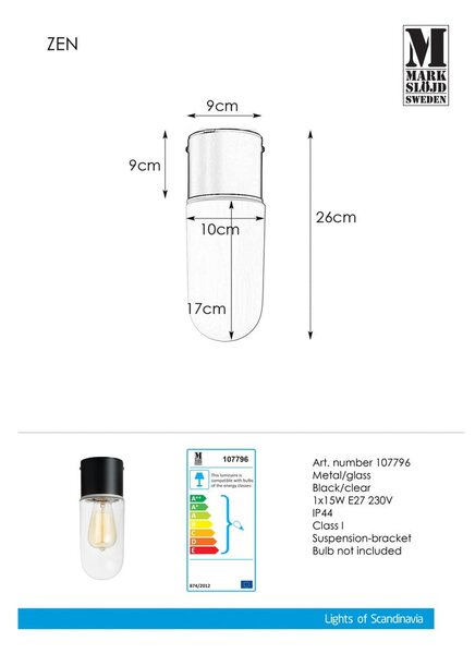 Таванна лампа Таван Black Clear Zen - Markslöjd