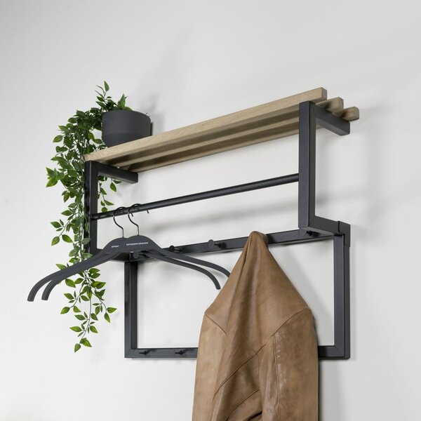 Черна/в естествен цвят метална стенна закачалка с рафт 71 cm Rizzoli – Spinder Design