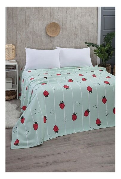 Памучно покривало за легло в цвят мента 170x230 cm Strawberry – Mila Home