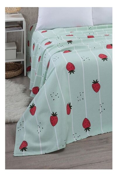 Памучно покривало за легло в цвят мента 170x230 cm Strawberry – Mila Home