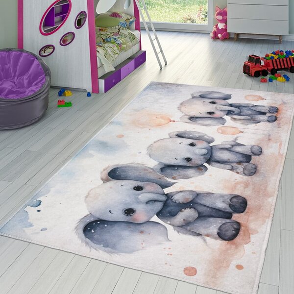 Светлосив детски килим 100x160 cm Baby Elephants – Vitaus