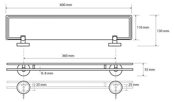 Месингова етажерка за баня в сребристо, широчина 60 cm X-Round - Sapho