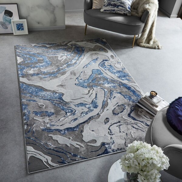 Килим с мраморен десен тъмносин 80X150 см, Flair Rugs