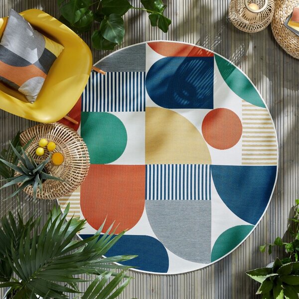 Килим Geo Fusion Outdoor Жълт Охра 160X160 см, кръгъл, Flair Rugs