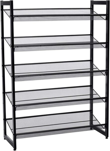Шкаф за обувки, Songmics, 5 рафта, 15-20 двойки, Черен, 30.5 x 74 x 103.8 см