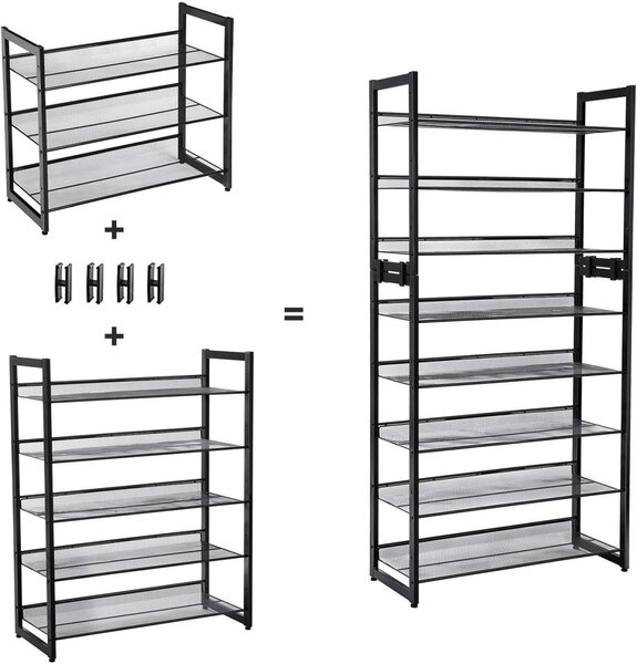 Шкаф за обувки, Songmics, 5 рафта, 15-20 двойки, Черен, 30.5 x 74 x 103.8 см