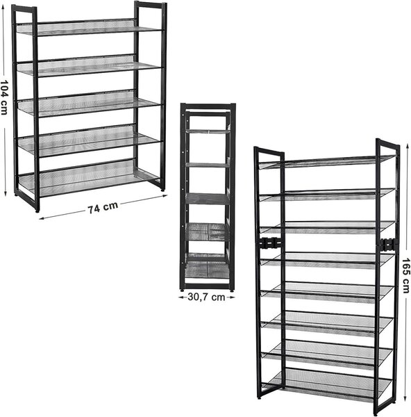 Шкаф за обувки, Songmics, 5 рафта, 15-20 двойки, Черен, 30.5 x 74 x 103.8 см