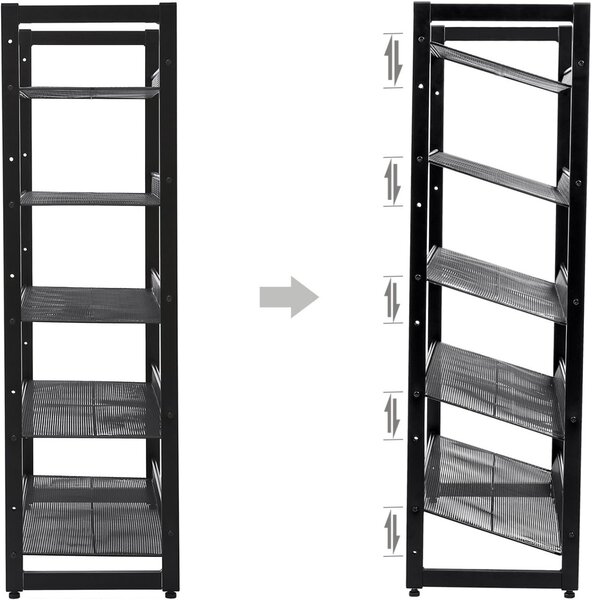 Шкаф за обувки, Songmics, 5 рафта, 15-20 двойки, Черен, 30.5 x 74 x 103.8 см