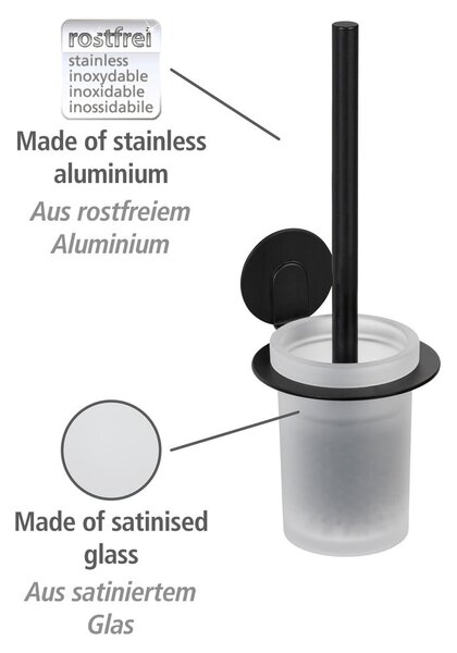 Матово черна самозалепваща стъклена четка за тоалетна Bivio – Wenko