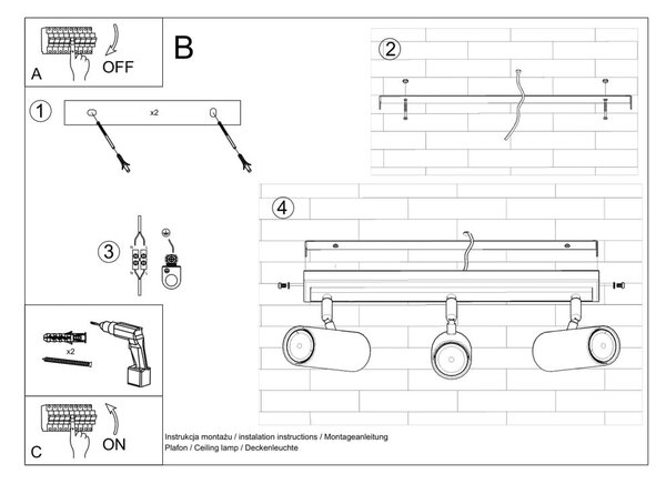 Черно осветително тяло за таван 6x45 cm Mira – Nice Lamps