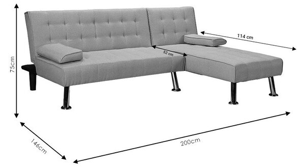 Разтегателен ъглов диван ляв ъгъл Brisk текстил сив 200x146x75 см