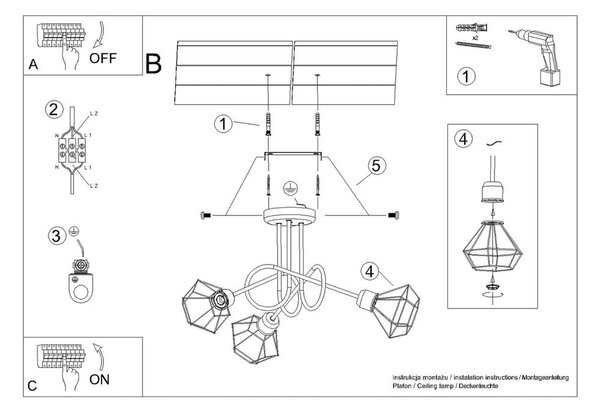 Черна лампа за таван ø 10 cm Varpu - Nice Lamps