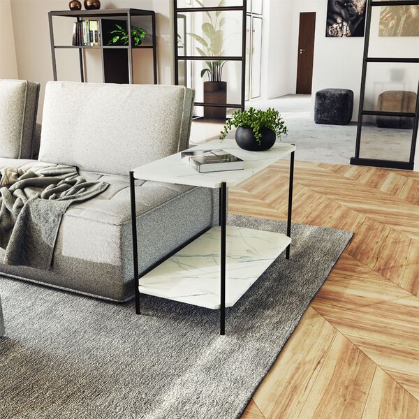 Масичка за кафе Mara MDF бял мраморен вид - черен 80x40x55см