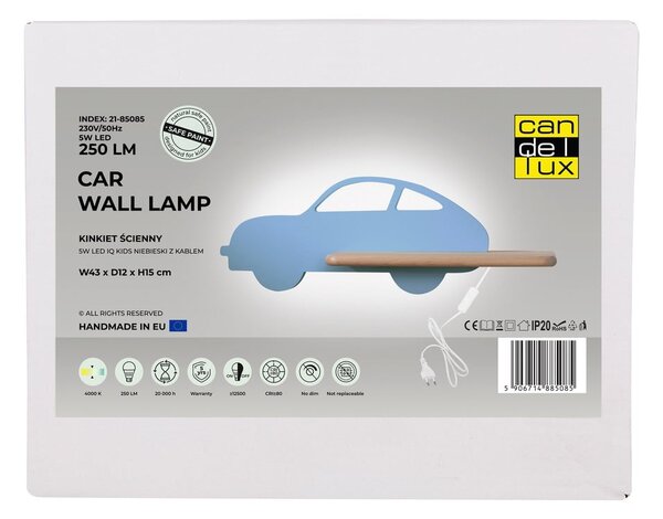 Синьо детско осветително тяло Car - Candellux Lighting