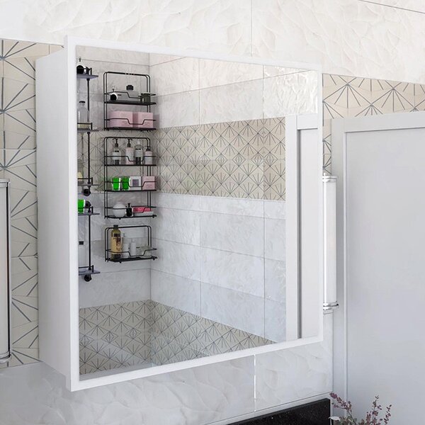 Шкаф за баня Поляна с огледало бял 70x17x70см