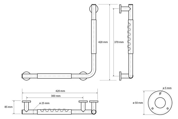 Стенен парапет за баня от неръждаема стомана 42 cm 90° Left – Sapho