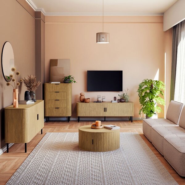 Масичка за кафе Сканди MDF цвят естествено дърво D80x35.5см