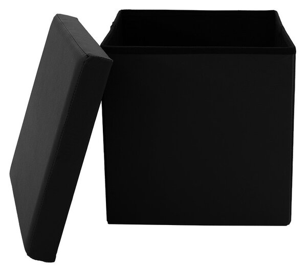 Табуретка-ракла за антре с място за съхранение Crystal от еко кожа черен 38x38x38см