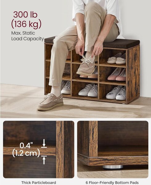 Пейка с кутия за съхранение за антре, Vasagle, Кафяво, 78.5x30.3x48 см