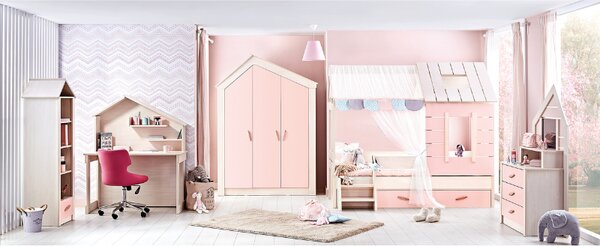 Двуетажно детско легло PINK HOUSE - ляво (дясно)