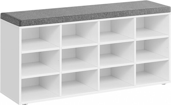 Пейка с кутия за съхранение за антре, Vasagle, Бял-Сив, 104x30.3x48 см
