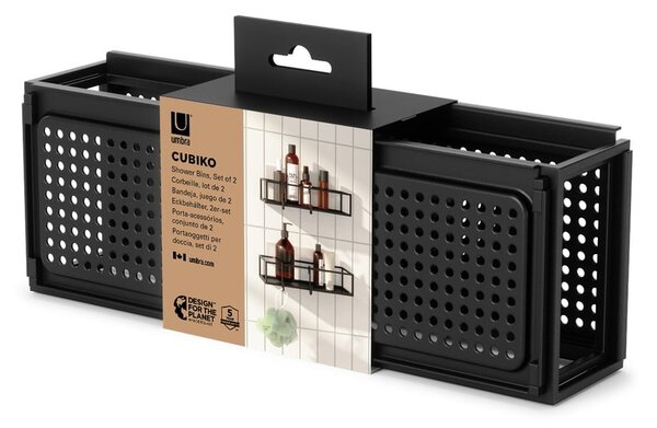Черни самозалепващи стоманени рафтове за баня 2 бр. Cubiko – Umbra