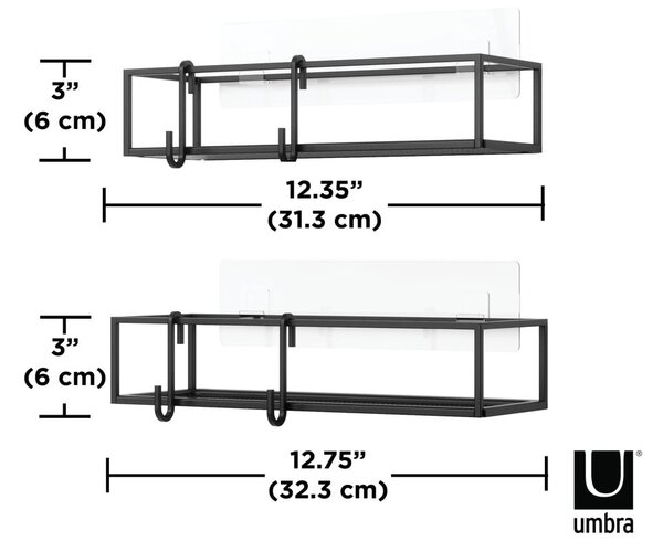 Черни самозалепващи стоманени рафтове за баня 2 бр. Cubiko – Umbra