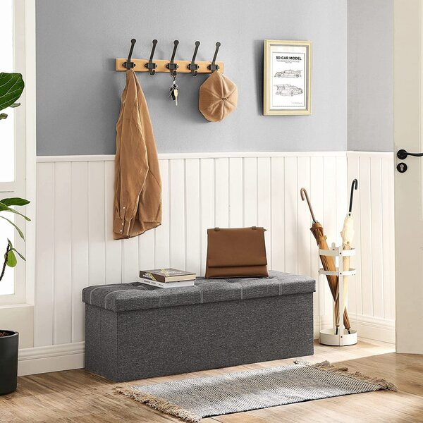 Пейка с кутия за съхранение за антре, Songmics, Светлосив, 110x38x38 см