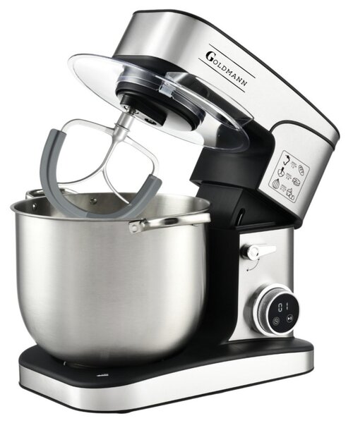 Планетарен миксер Goldmann GM-1115DP, 3500W, 16 л, 6 скорости + импулси, Таймер, Иноксова купа, LED, Инокс