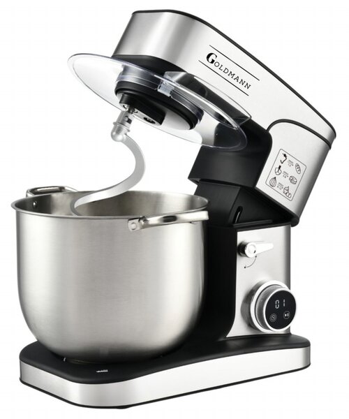 Планетарен миксер Goldmann GM-1115DP, 3500W, 16 л, 6 скорости + импулси, Таймер, Иноксова купа, LED, Инокс