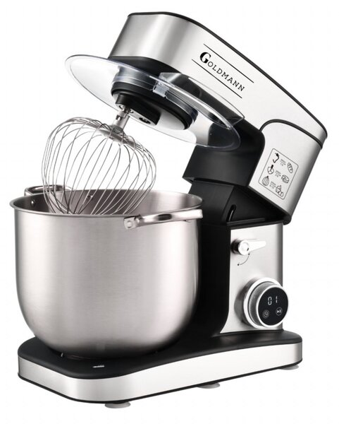 Планетарен миксер Goldmann GM-1115DP, 3500W, 16 л, 6 скорости + импулси, Таймер, Иноксова купа, LED, Инокс
