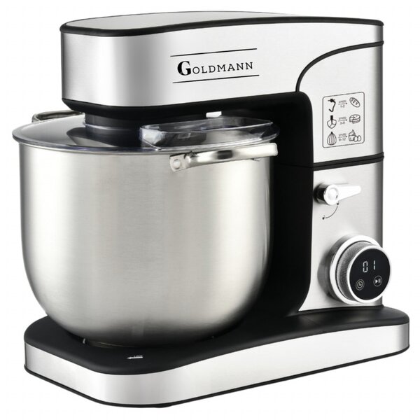 Планетарен миксер Goldmann GM-1115DP, 3500W, 16 л, 6 скорости + импулси, Таймер, Иноксова купа, LED, Инокс