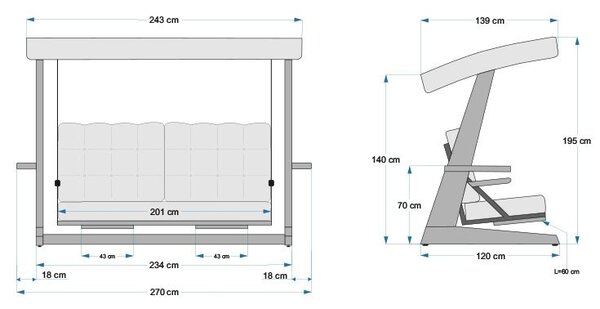 Хамак за люлеене с 3 места Луна Делукс 2600 Антрацит 260x200x195 см
