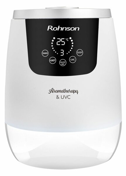 Овлажнител Rohnson R-9517, консумация 25W, 4 l резервоар, подходящ за помещения до 50м², 3 регулируеми режима на изпускане на пара, арома дифузер, бял