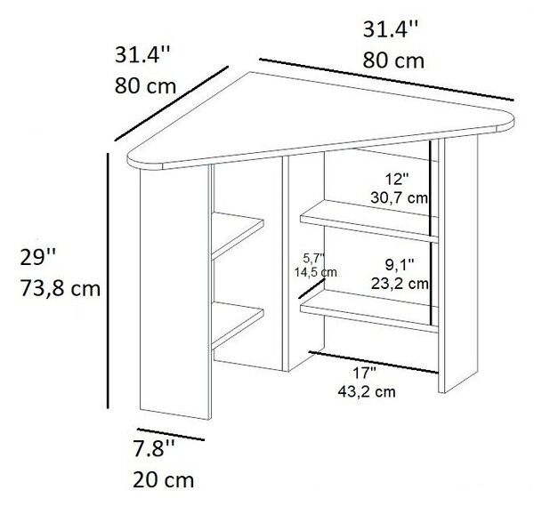 Ъглово бюро Corner White 80x73.8x80 cm