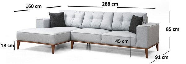 Разтегателен ъглов диван Монтана Светлосив 288x160x85 см