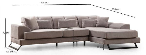 Ъглов диван Frido Светлосив 109x304x92 см