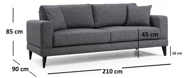 Разтегателен диван за 3 места Nordic Тъмен сив 210x90x85 см