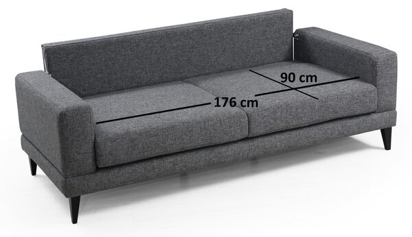 Разтегателен диван за 3 места Nordic Тъмен сив 210x90x85 см