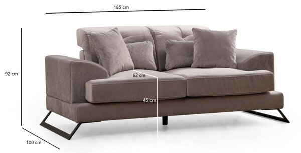 Диван за 2 места Frido Светлосив 185x100x92 см