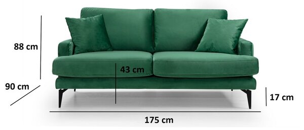 Диван за 2 места Папира Зелен 175x90x88 см