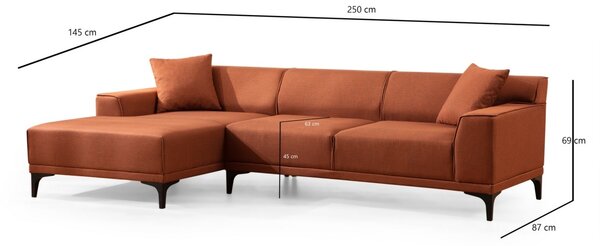 Ъглов диван Петра Оранжев 145x250x69 см