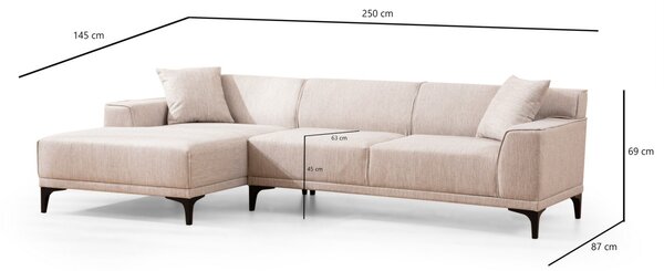 Ъглов диван Петра Бял 145x250x69 см