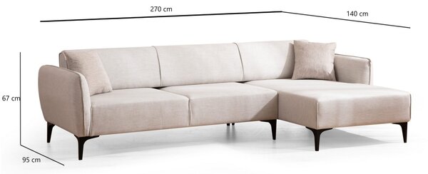 Ъглов диван десен Белисимо Бежов 270x140x67 см