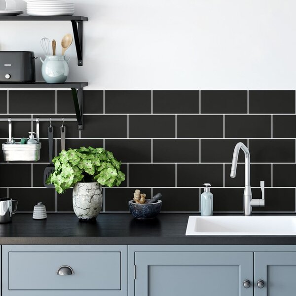 Комплект стикери за плочки 30 бр. 20x10 cm Subway Tiles Black - Ambiance